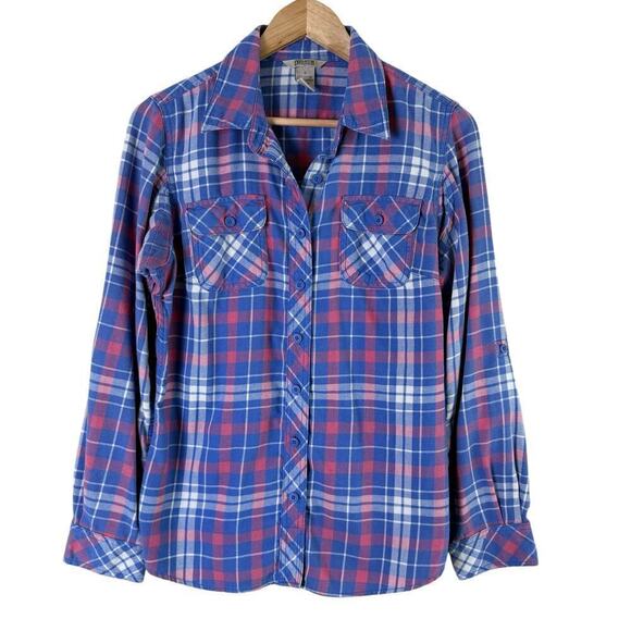 Duluth Trading Co. Flannel Button Down Shirt in Blue Pink Plaid, Size Small - Picture 1 of 9